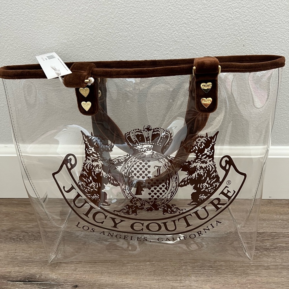 Stoney Clover Lane x Juicy Couture Clear Brown Tote Bag with Decorative Emblem